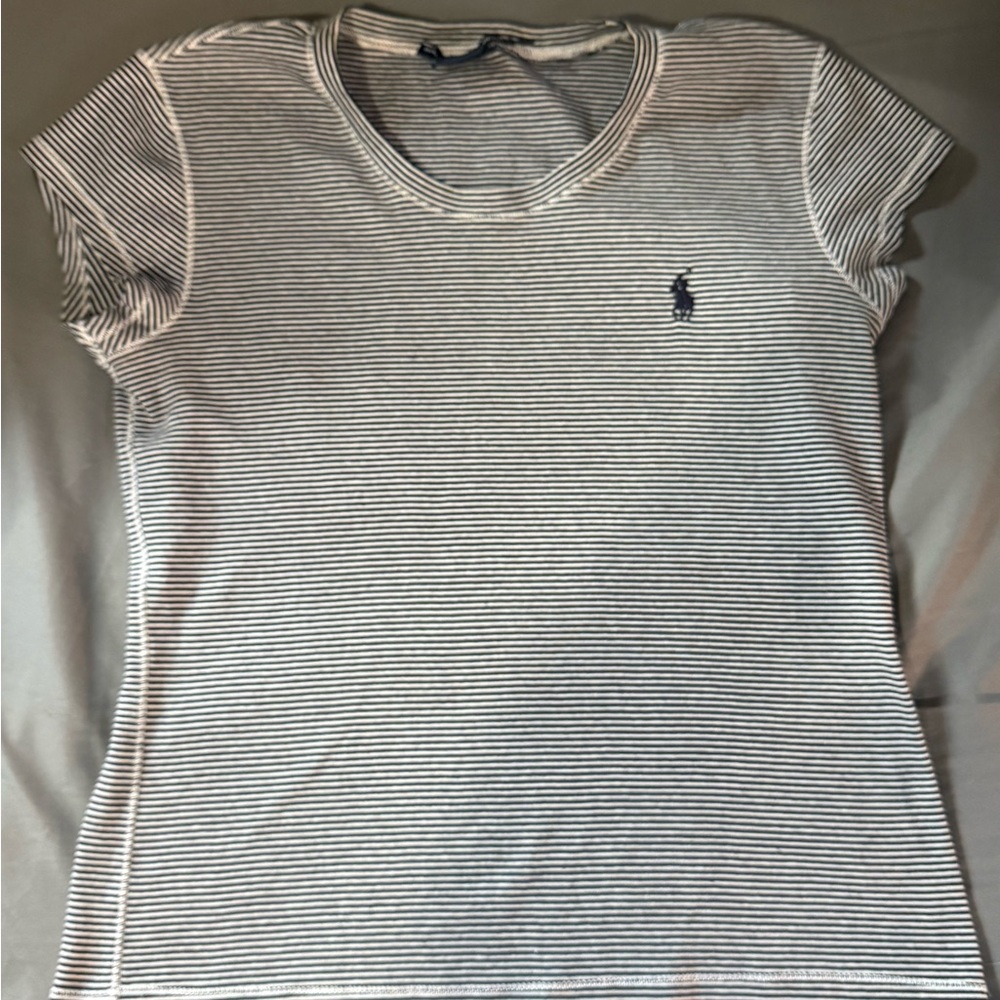Polo by Ralph Lauren White/Navy Fitted Cap Sleeve Tee